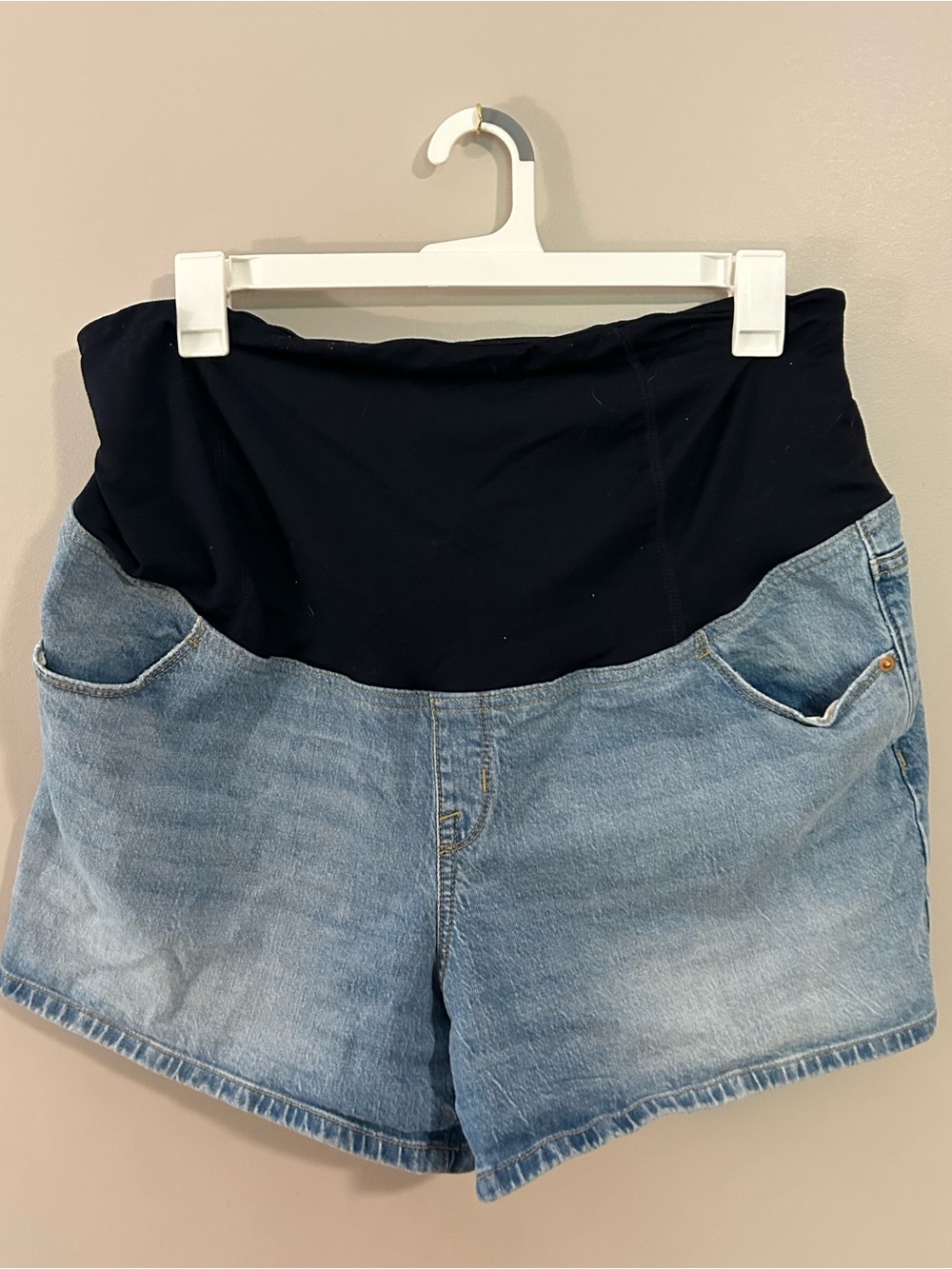 Isabel Maternity Denim Shorts with Black Stretch Waistband